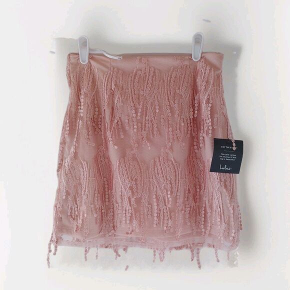Lulus Dancing in a Dream mini Skirt Size Small S pink fairy lace sequin holiday - Picture 1 of 6